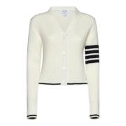 Thom Browne Vit Baby Cable Sweater med Ränder White, Dam