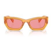 Miu Miu Rektangulära Oversize Solglasögon med Gyllene Logotyp Orange, ...