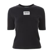 Moschino Bomull Logo Patch Kortärmad T-shirt Black, Dam