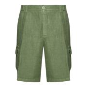 120% Lino Grön Linne Cargo Shorts Green, Herr