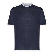 Brunello Cucinelli Blå Lager Silke-Bomull T-shirts Polos Blue, Herr