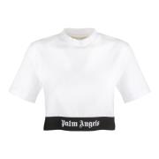 Palm Angels Vit Cropped T-Shirt White, Dam