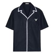 Valentino Garavani Navy Bowling Skjorta med V-Detalj Blue, Herr