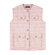 Versace Vit Rosa Tweed Fransväst Multicolor, Dam