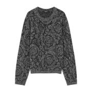 Versace Svart Jacquard Crew Neck Sweater Black, Herr