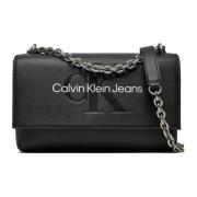Calvin Klein Jeans Eco-Läder Flapväska med Kedja Black, Dam