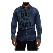 Dsquared2 Goth Surfer Print Denim Skjorta Blue, Herr