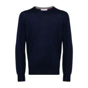 Brunello Cucinelli Blå Ull Crew Neck Sweater Blue, Herr