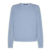 Palm Angels Intarsia-Knit Logo Crew Neck Sweater Blue, Herr