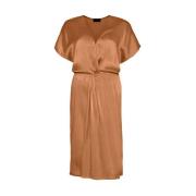 Sand Silkeblandad kort klänning med draperad detalj Brown, Dam