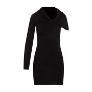 Saint Laurent Svart Mini Klänning Asymmetrisk Halsringning Black, Dam