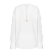 Valentino Garavani Guld-ton Plunge V-ringad Skjorta White, Dam