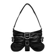 Blumarine Edgy Butterfly Nappa Leather Shoulder Bag Black, Dam