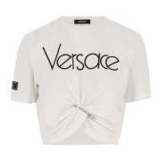 Versace Bomull T-shirt med Logo Print White, Dam