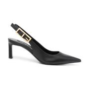 Sergio Rossi Svart Kornigt Läder Slingback Klackar Black, Dam