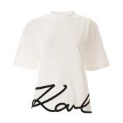 Karl Lagerfeld Signatur Hem T-shirt i Vitt White, Dam