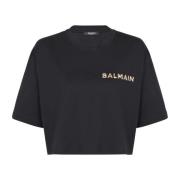 Balmain T-shirt med laminerad logotyp Black, Dam