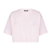 Balmain T-shirt med signaturbroderi Pink, Dam