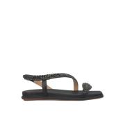 Alma EN Pena Glitter Sole Flat Sandal Black, Dam