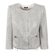 Elisabetta Franchi Silver Tweed ytterkläder Kristallutsmyckning Gray, ...