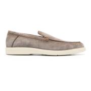 Santoni Dove Grey Suede Moccasin Shoes Gray, Herr