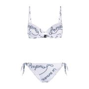 Emporio Armani Logomania-print Bikini Set White, Dam