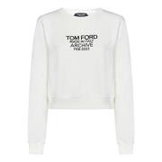 Tom Ford Vit Cropped Sweatshirt med Svart Logo White, Dam