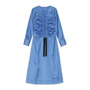 Ganni Färgglad Rynkad Satin Midi Klänning Blue, Dam