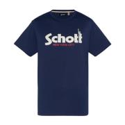 Schott NYC Bomull Logo TShirt - Blå Blue, Herr