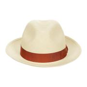 Borsalino Vit Straw Panama Hat med Logo Beige, Herr