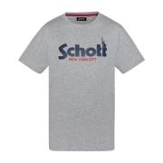 Schott NYC Bomull Logo TShirt Grå Rund Hals Kort Ärm Gray, Herr