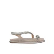 ALMA EN PENA Glitter Sole Flat Sandal Gray, Dam