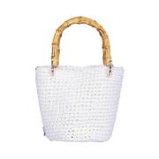 Chica London Handgjord Raffia Väska med Bambuhandtag White, Dam