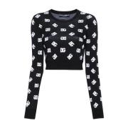 Dolce & Gabbana Intarsia-Knit Logo Sweater Svart Multicolor, Dam
