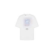 Moschino Satin Script T-shirt med Logo Print White, Dam