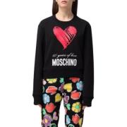 Moschino Svart Bomullsweatshirt med Rött Hjärttryck Black, Dam