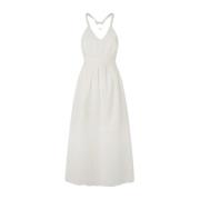 Pepe Jeans Vit Linne Midi Klänning White, Dam