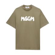 Msgm Grön Logo Print Crew Neck T-shirt Green, Herr