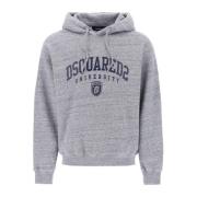 Dsquared2 College-stil Logo Print Melange Hoodie Gray, Herr