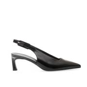 Halmanera Rosa Slingback Pumps Läder Tunna Klackar Black, Dam