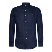 Ralph Lauren Blå Linne Slim-Fit Skjorta Blue, Herr