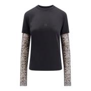 Givenchy Svart Crew-neck T-shirt med Logobroderi Black, Dam