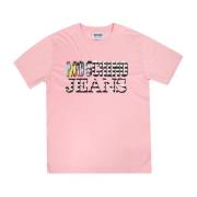 Moschino Bomull T-shirt med Multicolor Logo Print Pink, Dam