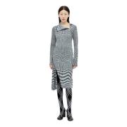 Burberry Asymmetrisk Krage Houndstooth Midi Klänning Gray, Dam