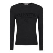 Valentino Garavani Ull Crew Neck Sweater med Logo Gray, Herr