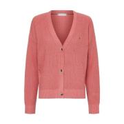 Tommy Hilfiger Retro V-Neck Ribbed Cardigan Pink, Dam