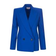 Alexander McQueen Galaktisk Blå Dubbelknäppt Ullblazer Blue, Dam