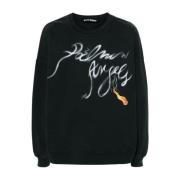 Palm Angels Svart Logo Print Crew Neck Sweater Black, Herr