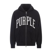 Purple Brand Svart Bomullshoodie med Vitt Logotyp Black, Herr
