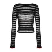 Proenza Schouler Multifärgad Sheer Stripe Casual Sweatshirt Black, Dam